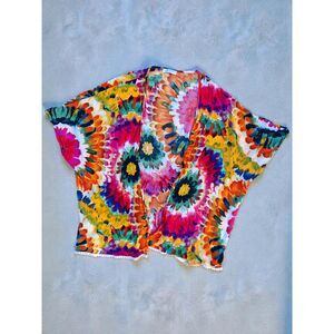 CUPSHE Plus Size 2X Bright Colorful Summer Vacation Dye Burst Open Front Kimono